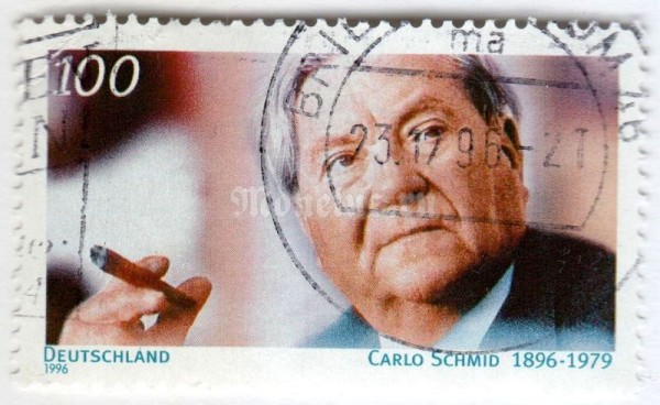 марка ФРГ 100 пфенниг "Carlo Schmid (1896-1979), Lawyer and politician" 1996 год Гашение