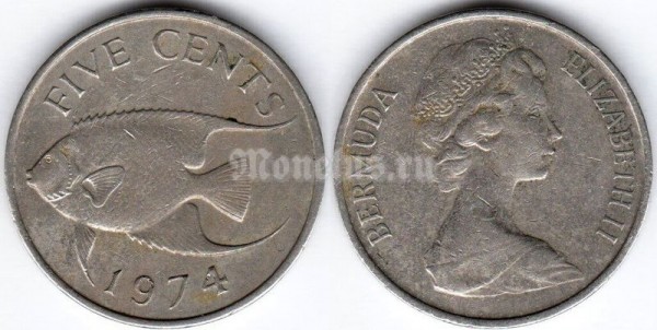 монета Бермуды 5 центов 1974 год