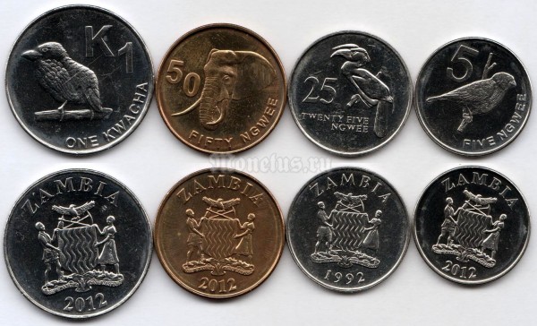 Замбия набор из 4-х монет 1992-2012 год фауна