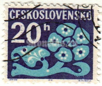 марка Чехословакия 20 геллер "Доплатные" 1972 год