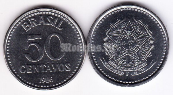 монета Бразилия 50 сентаво 1986 год