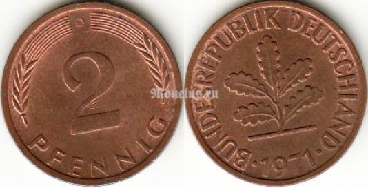 Монета Германия 2 пфеннига 1971 год D