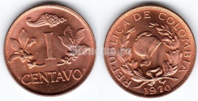 монета Колумбия 1 центаво 1970 год