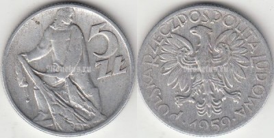 монета Польша 5 злотых 1959 год