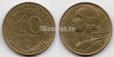 монета Франция 10 сантимов 1992 год