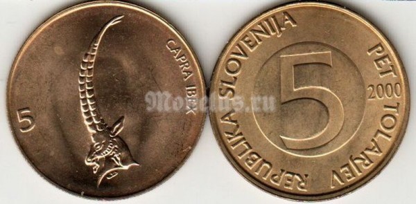 Монета Словения 5 толаров 2000 год Альпийский козёл