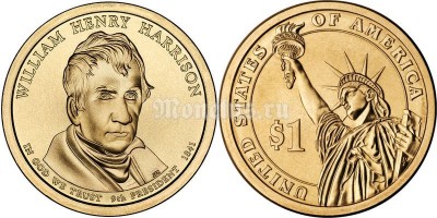 Монета 1 доллар 2009 год Уильям Гаррисон 9-й президент США