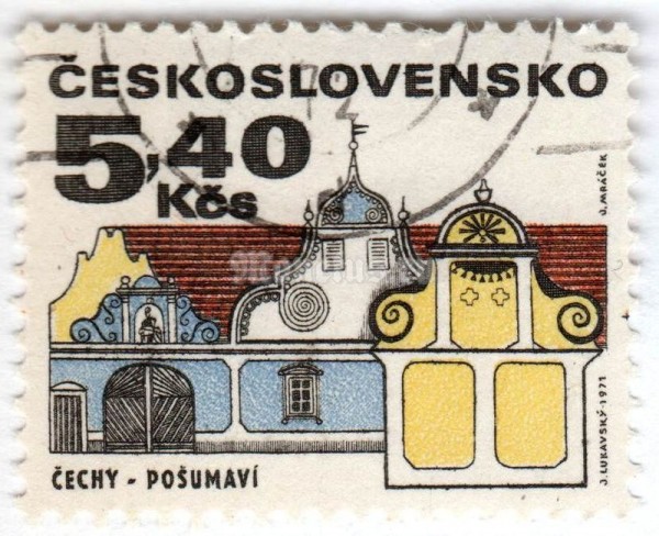 марка Чехословакия 5,40 кроны "Bohemia, Pošumaví" 1971 год Гашение