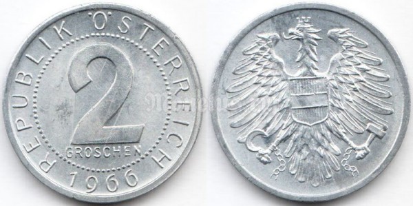 монета Австрия 2 гроша 1966 год